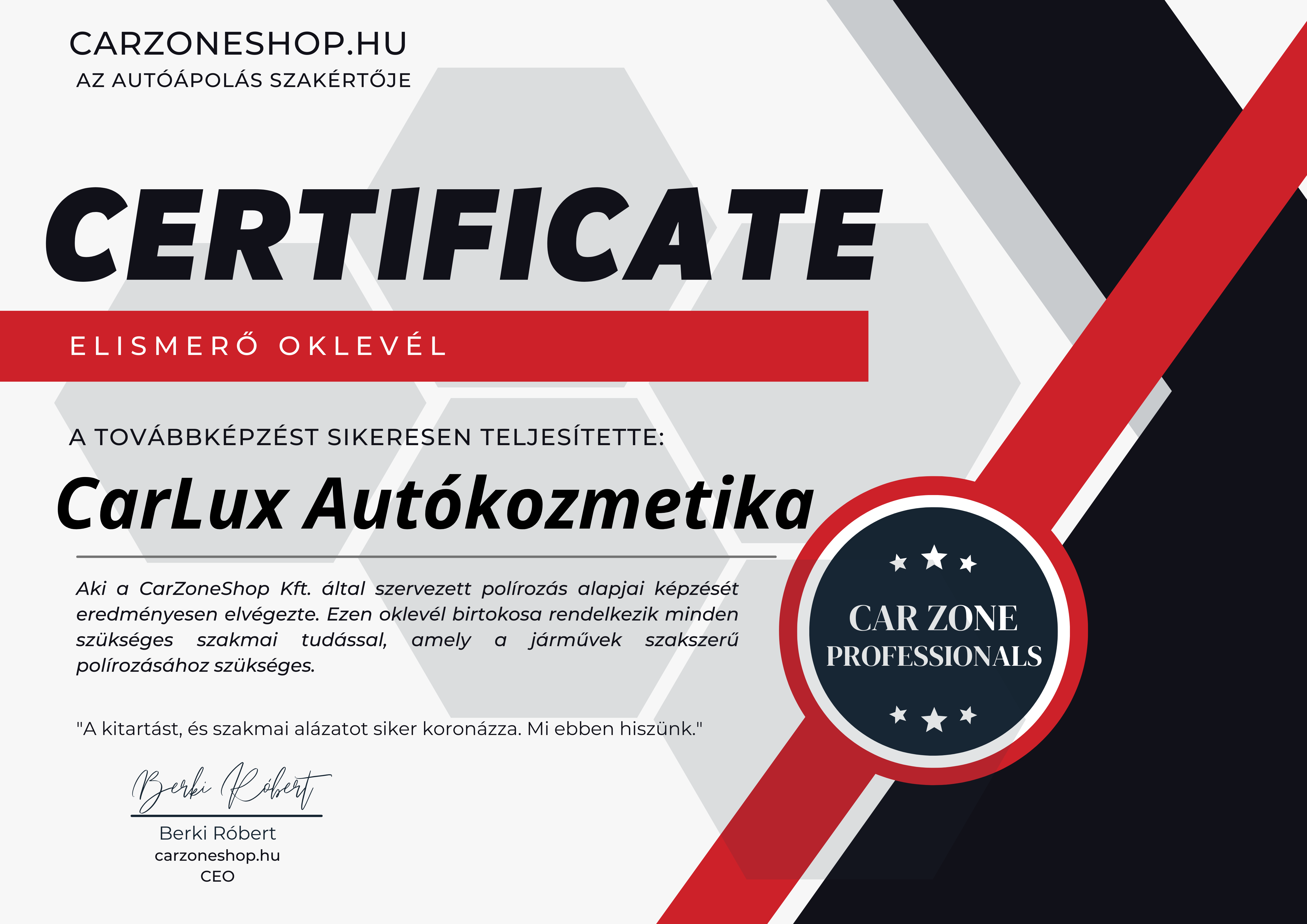 Polírozási tanúsítvány